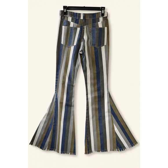 Hope L Bell Bottom Jeans Vintage Style Striped Boho Retro Y2K Hippie 70's Retro - Picture 4 of 14